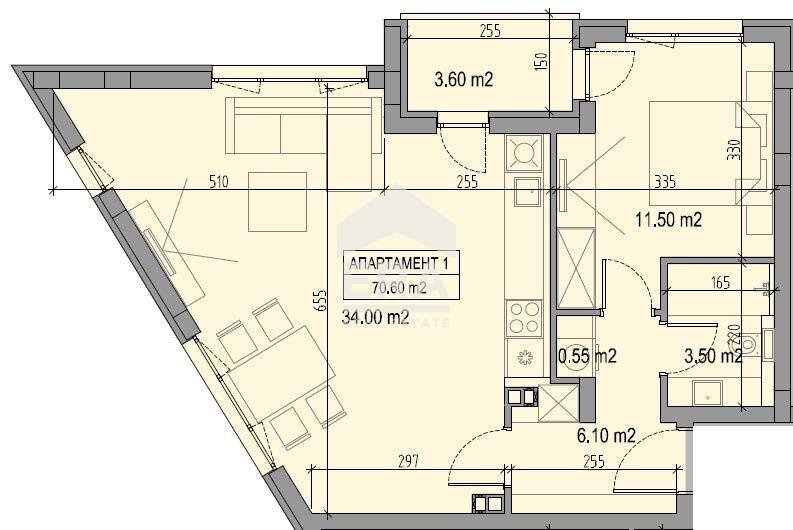 Two-room apartment Sofia (neighborhood Подуяне) - floor plans 1