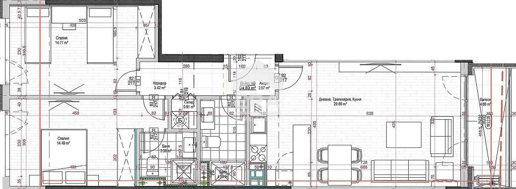 Three-room apartment Sofia (neighborhood Люлин 2) - floor plans 1