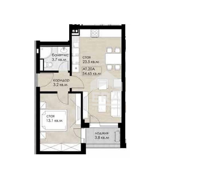 Two-room apartment Sofia (neighborhood Дружба 2) - floor plans 1