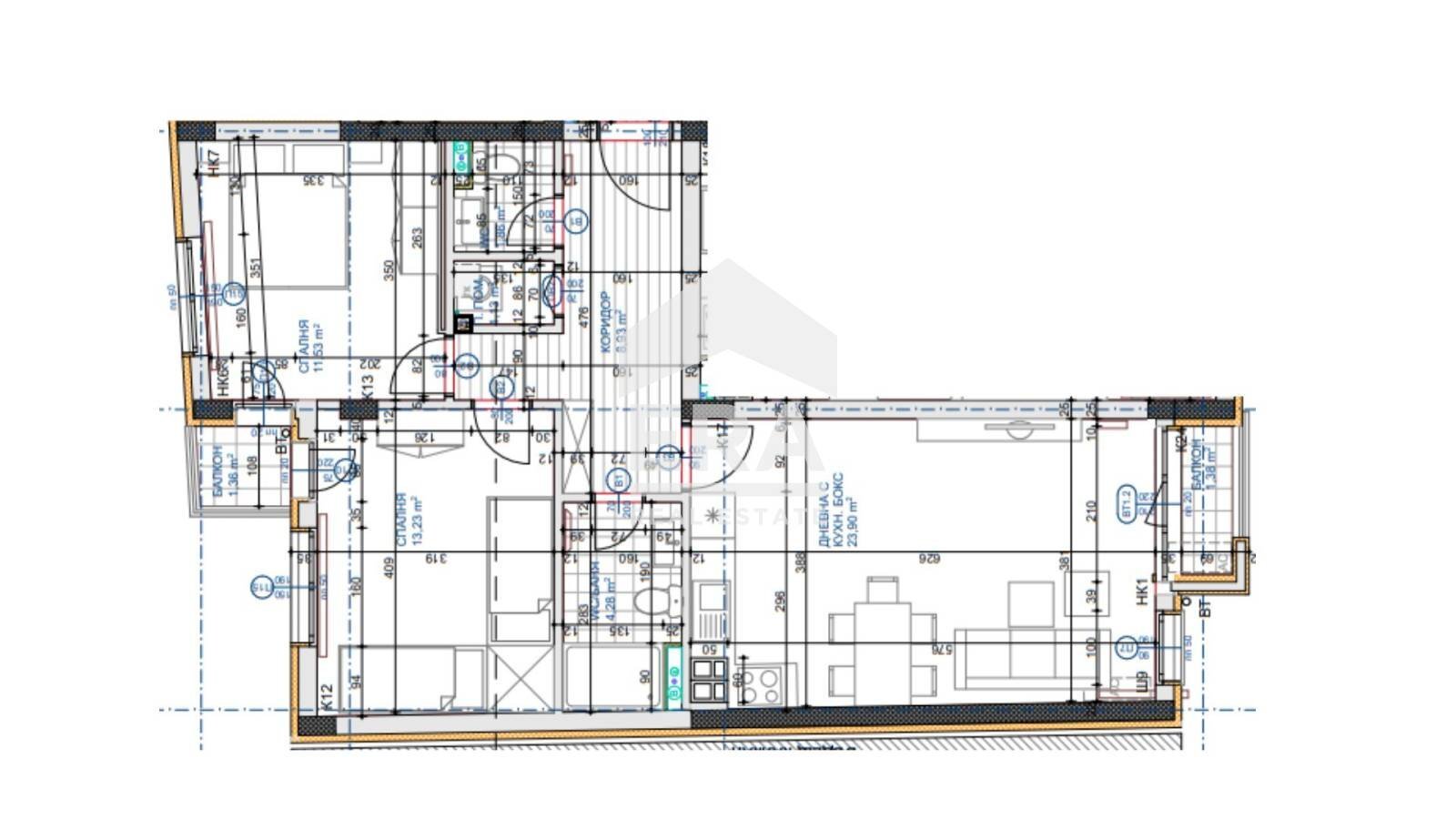 Three-room apartment Sofia (neighborhood Овча купел) - floor plans 1