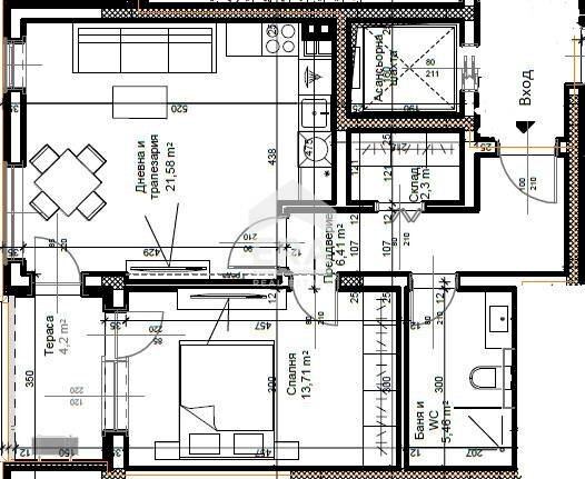 Two-room apartment Plovdiv (neighborhood Остромила) - floor plans 1