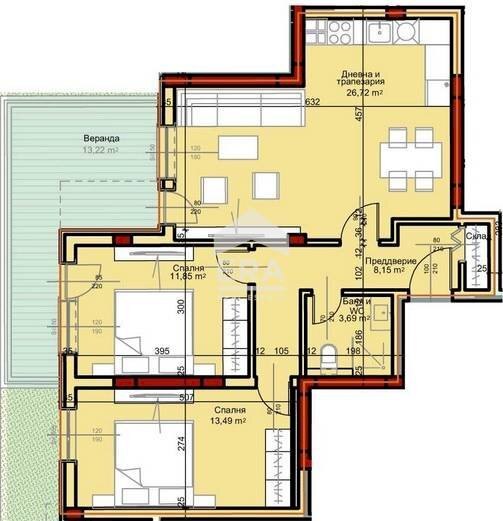 Three-room apartment Plovdiv (neighborhood Остромила) - floor plans 1