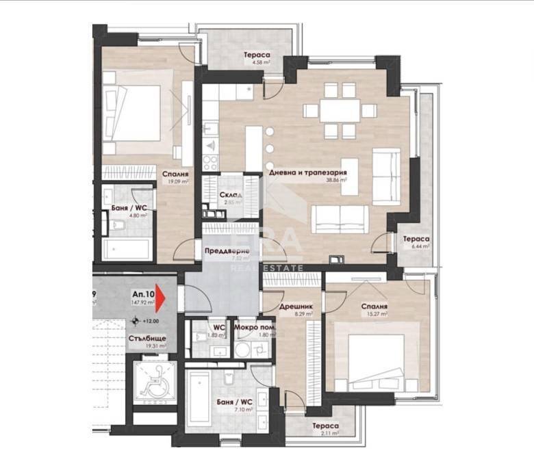 Three-room apartment Sofia (neighborhood Лозенец) - floor plans 1