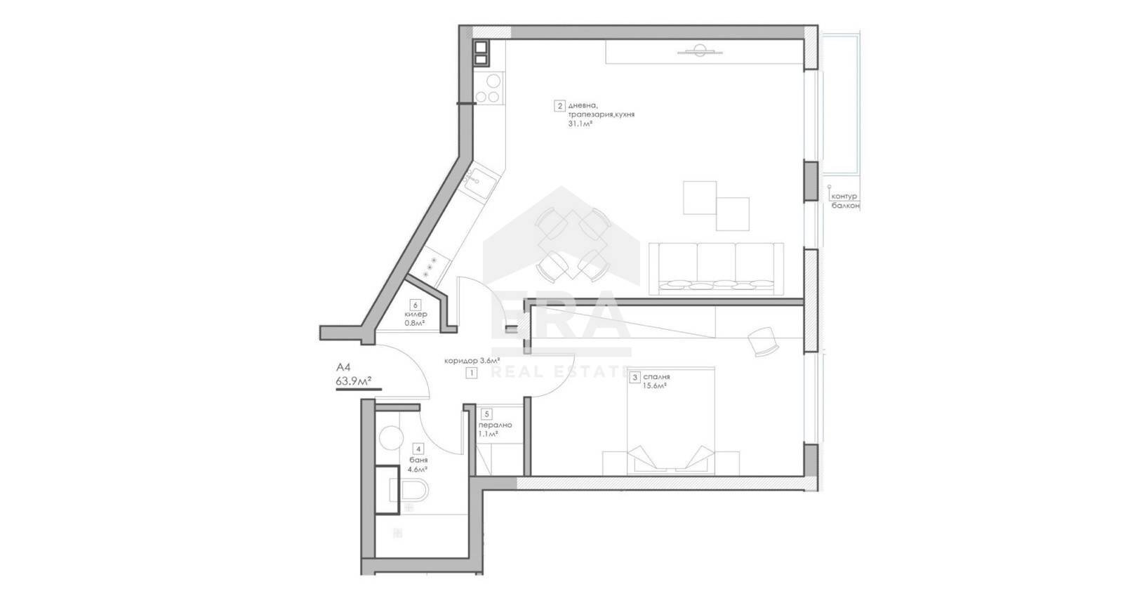 Two-room apartment Varna - floor plans 1