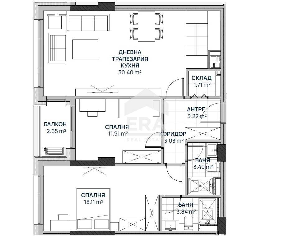 Three-room apartment Sofia (neighborhood Люлин 2) - floor plans 1