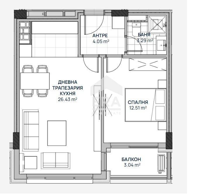 Two-room apartment Sofia (neighborhood Люлин 2) - floor plans 1