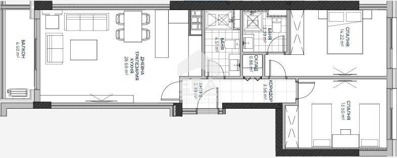 Three-room apartment Sofia (neighborhood Люлин 2) - floor plans 1