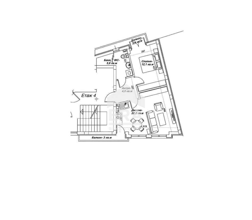 Two-room apartment Varna (neighborhood Погреби) - floor plans 1