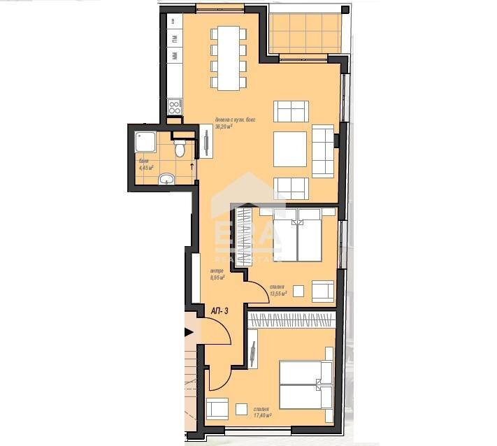 Three-room apartment в.з. Киноцентъра III част, Sofia - floor plans 1