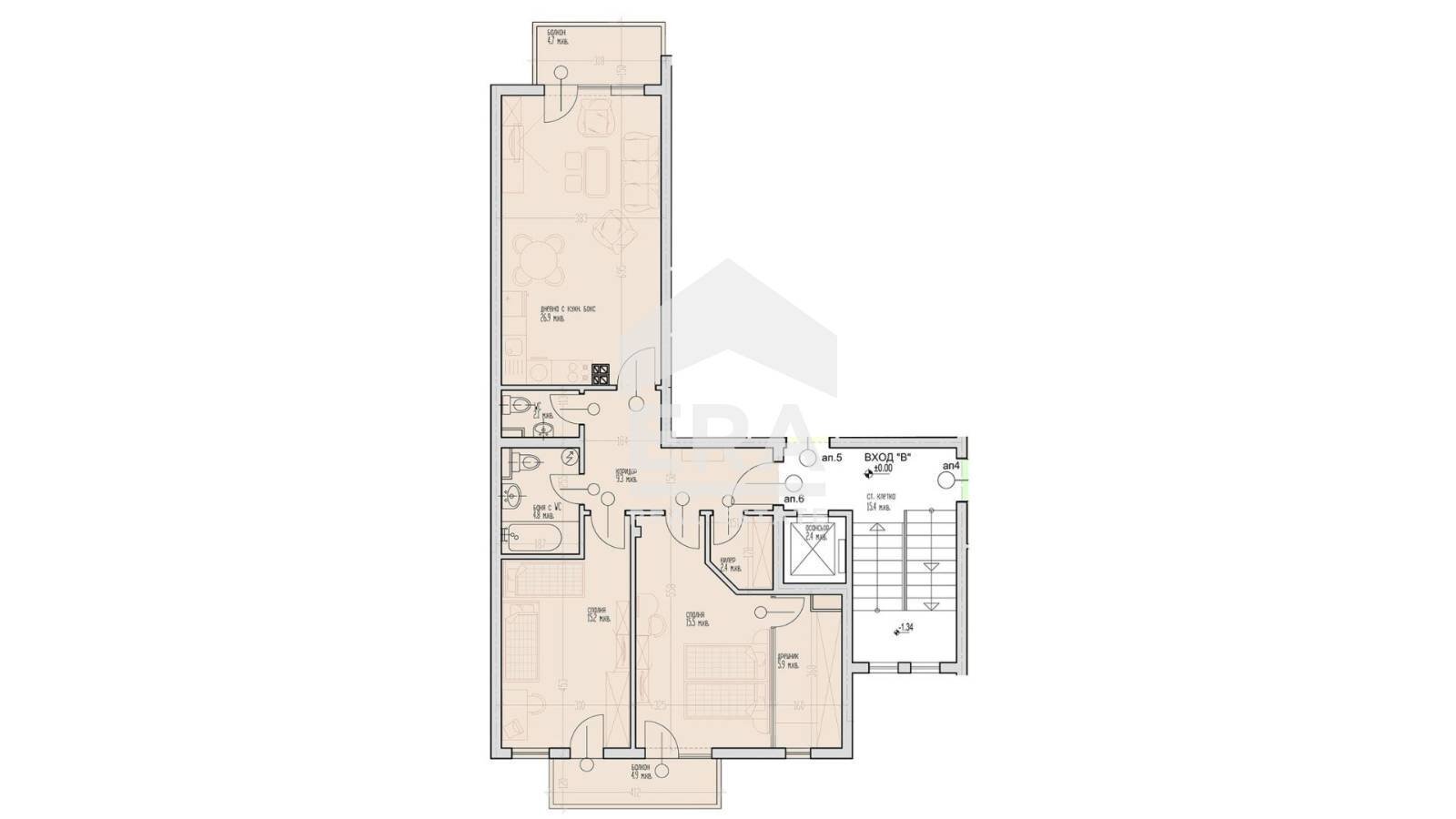 Three-room apartment Varna (neighborhood Виница) - floor plans 1