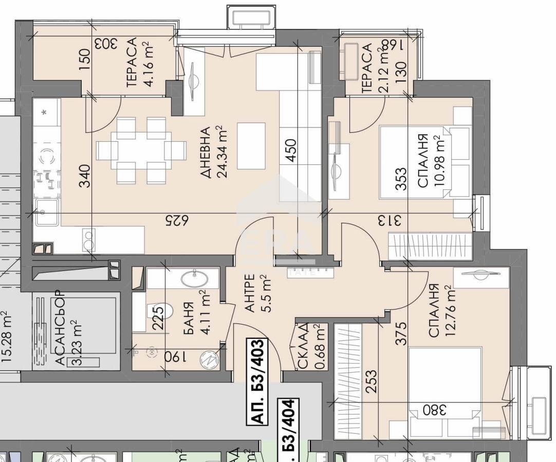 Three-room apartment Burgas (neighborhood Меден рудник - зона В) - floor plans 1