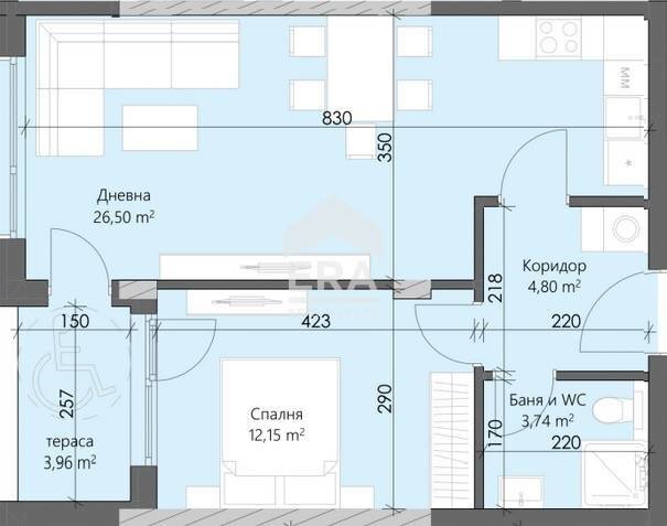 Two-room apartment Plovdiv (neighborhood Кършияка) - floor plans 1