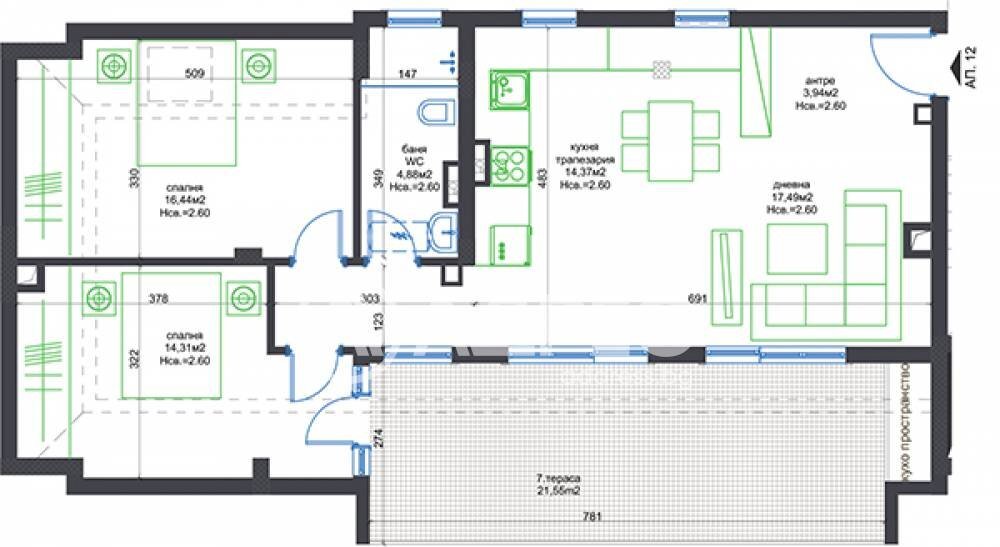 Three-room apartment Sozopol city, Burgas - floor plans 1