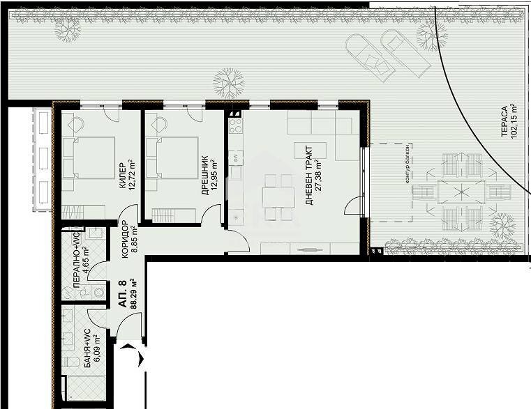 Three-room apartment Varna (neighborhood Бриз) - floor plans 1