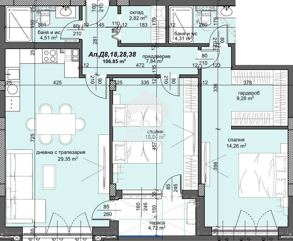 Three-room apartment Plovdiv (neighborhood Тракия) - floor plans 1