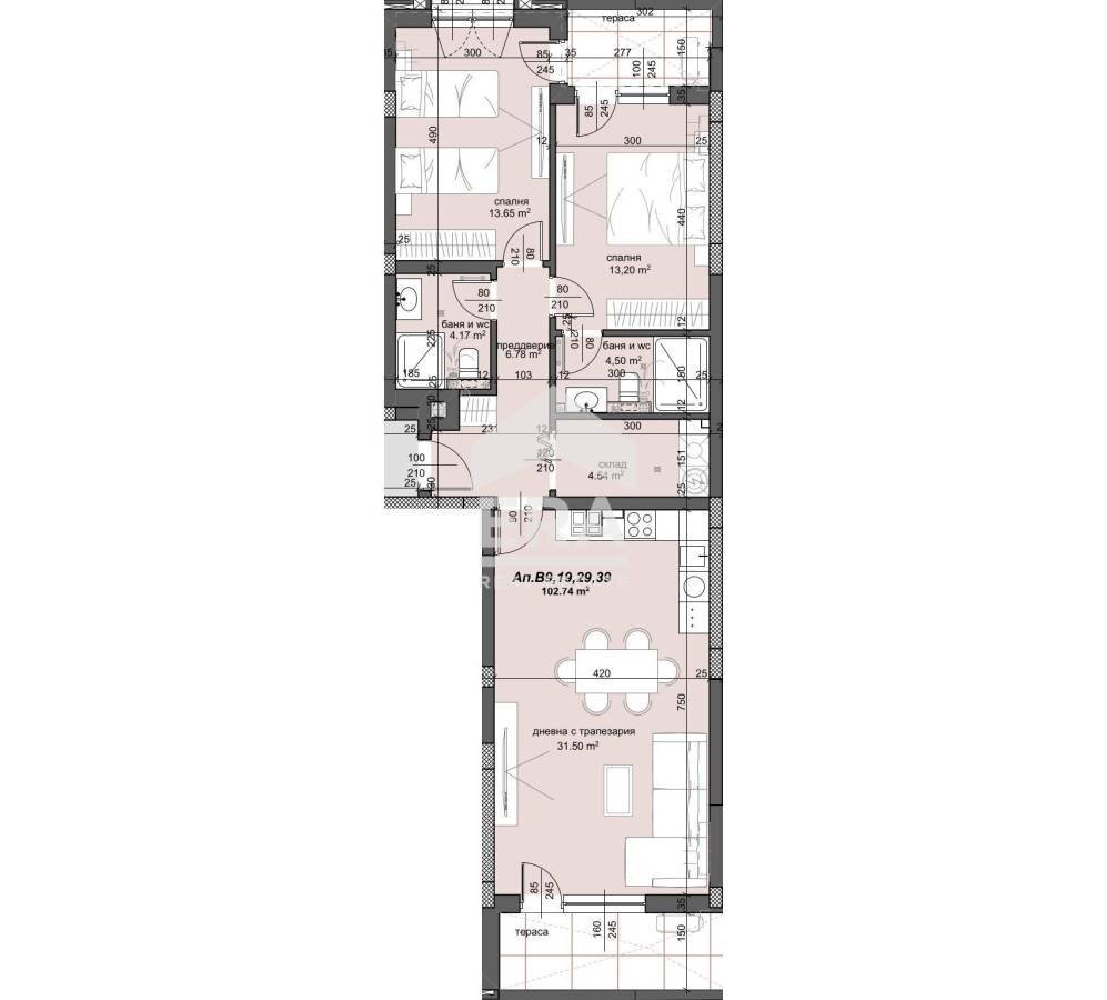 Three-room apartment Plovdiv (neighborhood Тракия) - floor plans 1