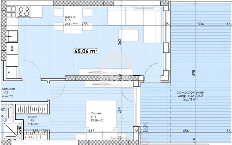 Two-room apartment Plovdiv (neighborhood Беломорски) - floor plans 1