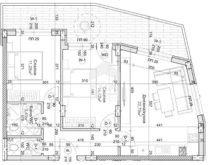 Three-room apartment Varna (neighborhood Левски 2) - floor plans 1