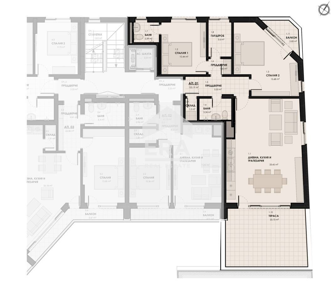 Three-room apartment Sofia (neighborhood Лагера) - floor plans 1