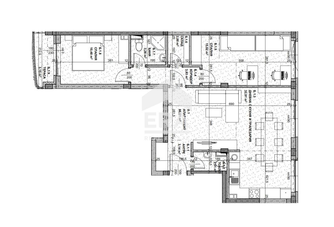 Three-room apartment Sofia (neighborhood Кръстова вада) - floor plans 1