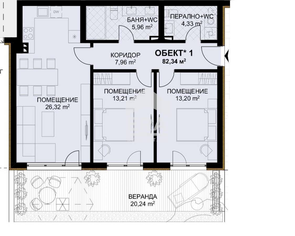 Three-room apartment Varna (neighborhood Бриз) - floor plans 1