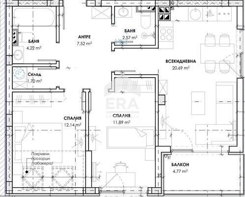 Three-room apartment Plovdiv (neighborhood Христо Смирненски) - floor plans 1