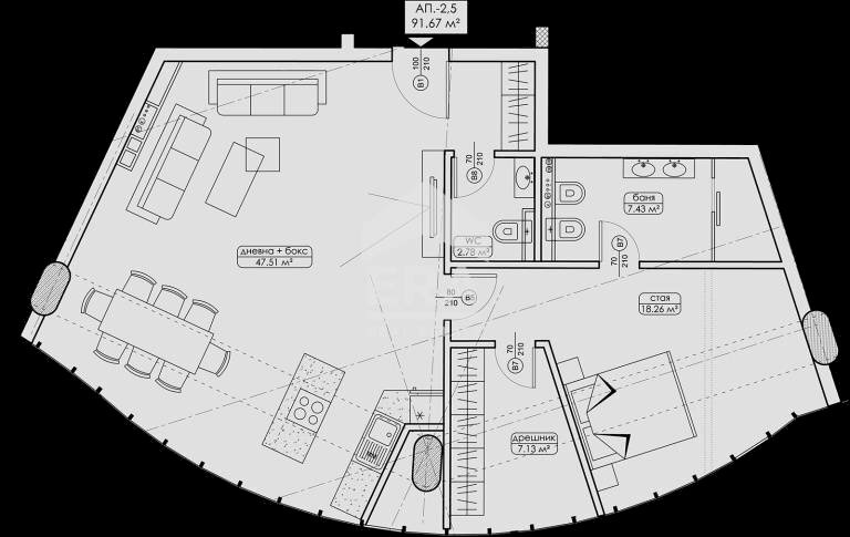 Two-room apartment Sofia (neighborhood Манастирски ливади) - floor plans 1