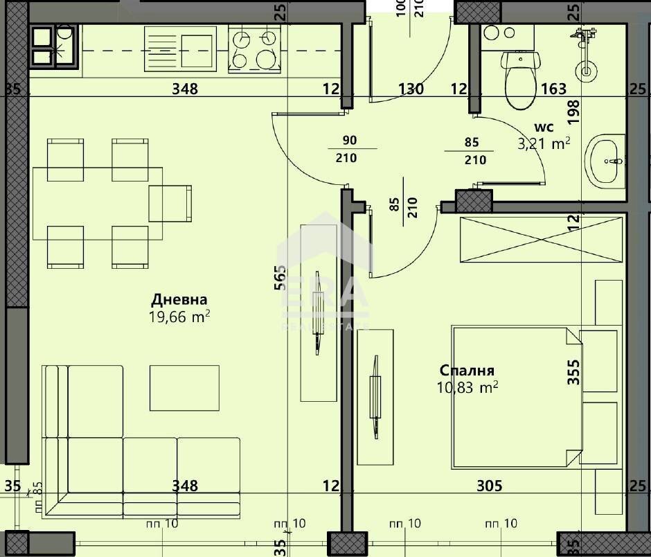 Two-room apartment Varna (neighborhood Виница) - floor plans 1