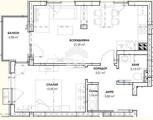 Two-room apartment Plovdiv (neighborhood Христо Смирненски) - floor plans 1