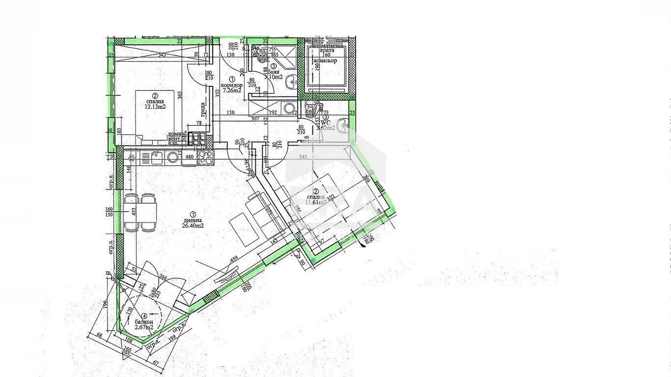 Three-room apartment Базар Левски, Varna - floor plans 1