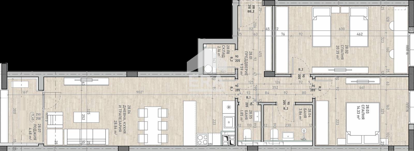 Three-room apartment Sofia (neighborhood Подуяне) - floor plans 1