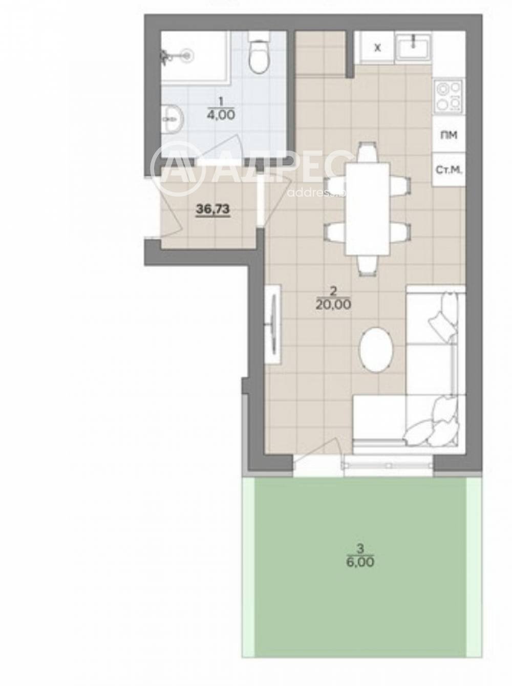 One-room apartment Alen Mak countryside, Varna - floor plans 1