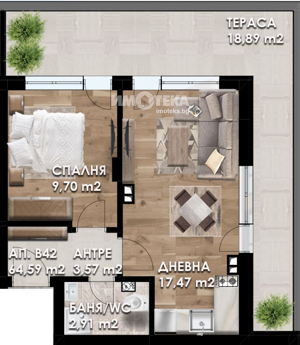 Two-room apartment Plovdiv city, Plovdiv - floor plans 1