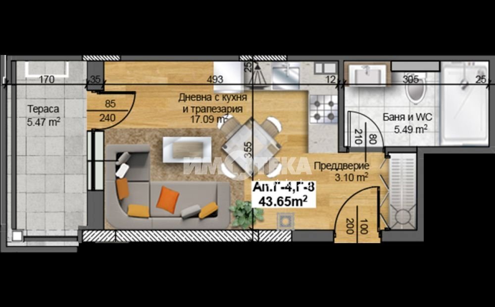 One-room apartment Plovdiv city, Plovdiv - floor plans 1