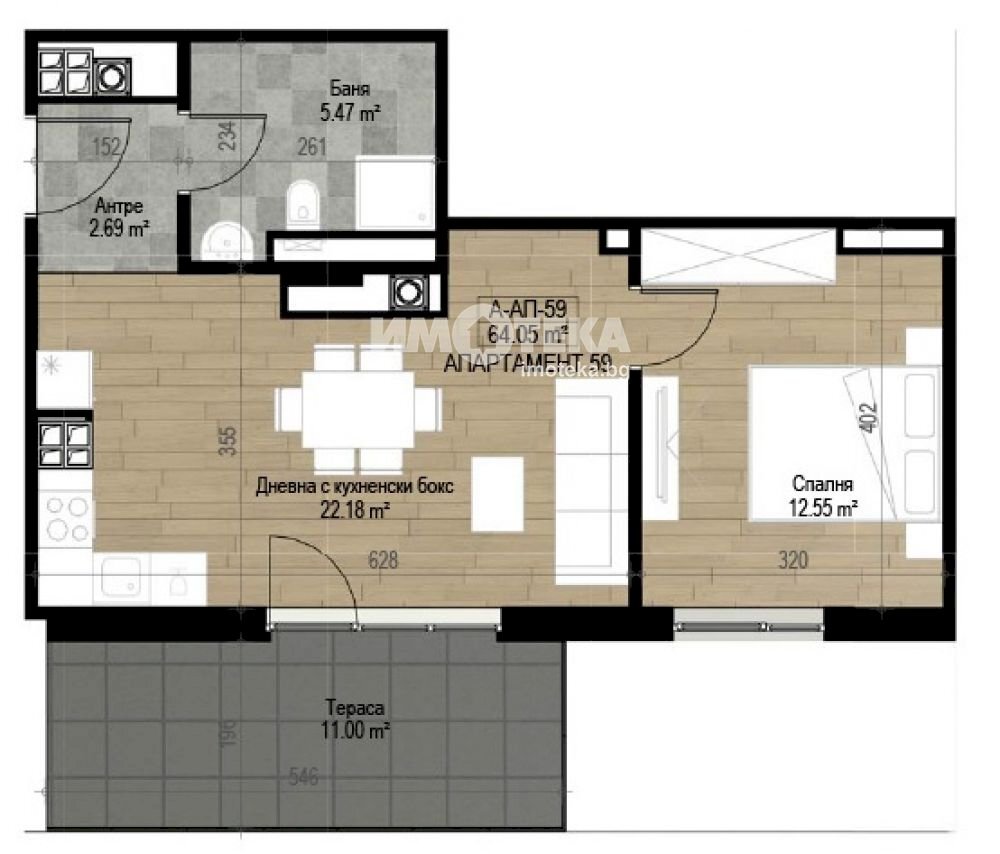 Two-room apartment Sofia - floor plans 1