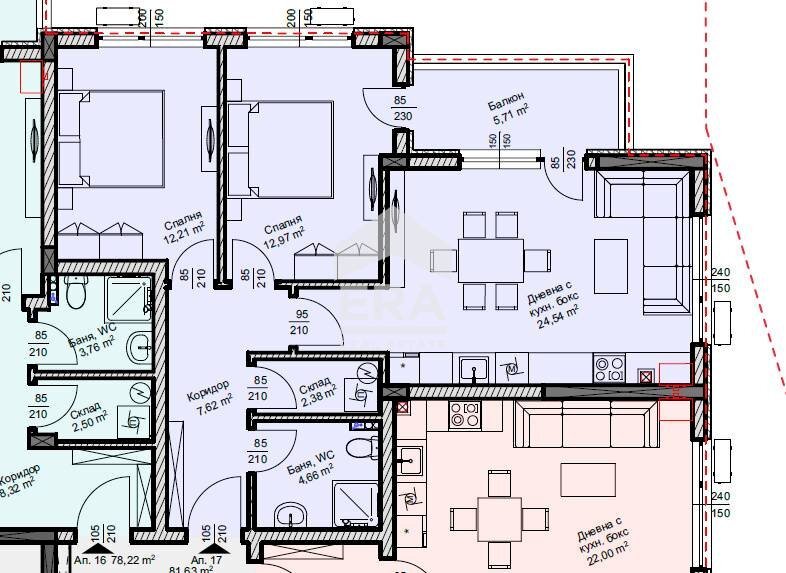 Three-room apartment Veliko Tarnovo (neighborhood Зона Б) - floor plans 1