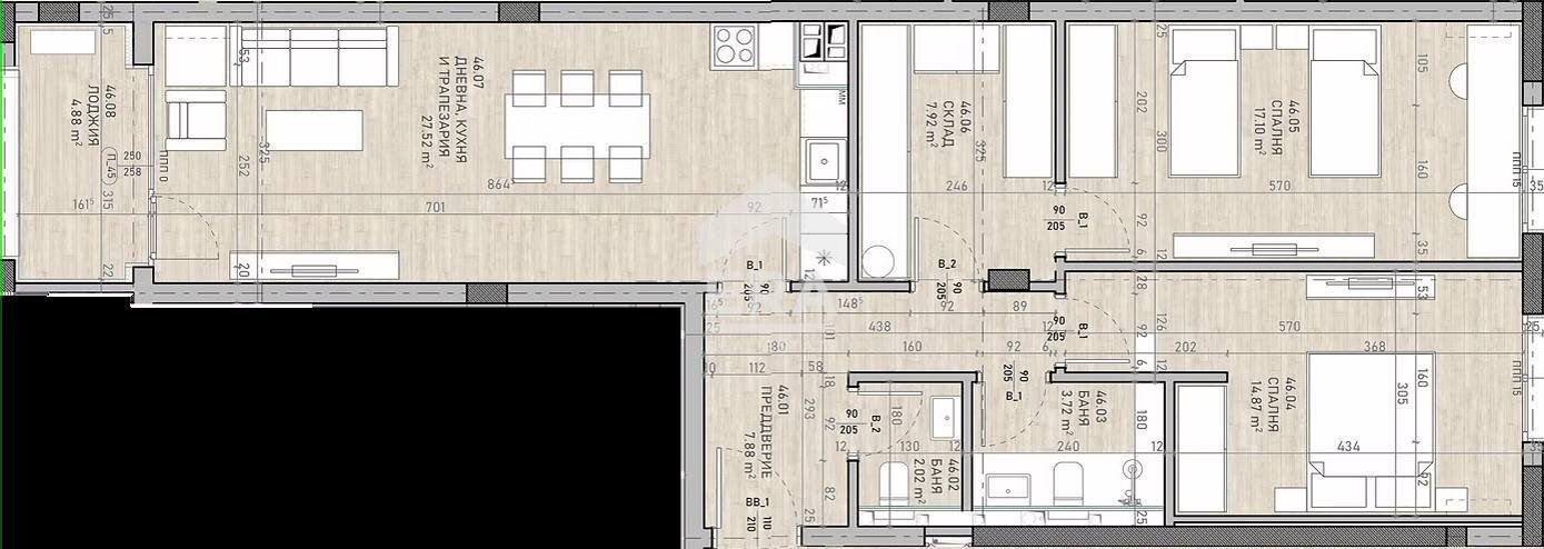 Three-room apartment Sofia (neighborhood Подуяне) - floor plans 1