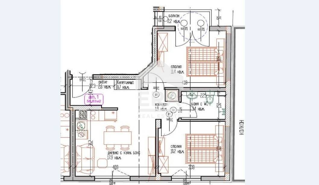 Three-room apartment Varna (neighborhood Лк Тракия) - floor plans 1