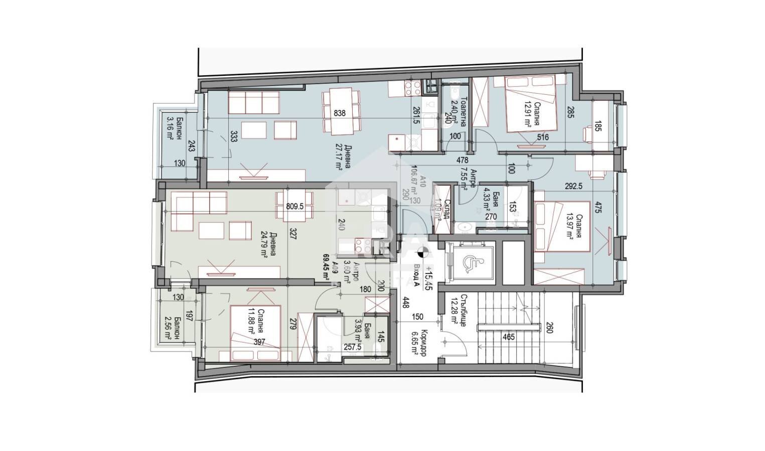 Three-room apartment Sofia (neighborhood Сухата река) - floor plans 1