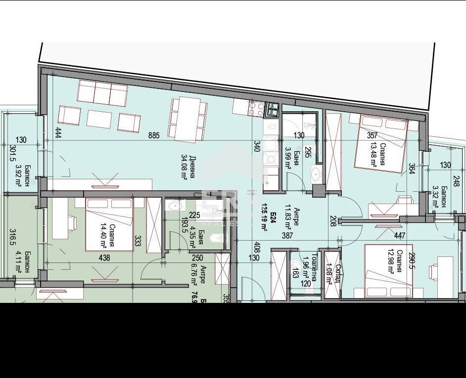Three-room apartment Sofia (neighborhood Сухата река) - floor plans 1