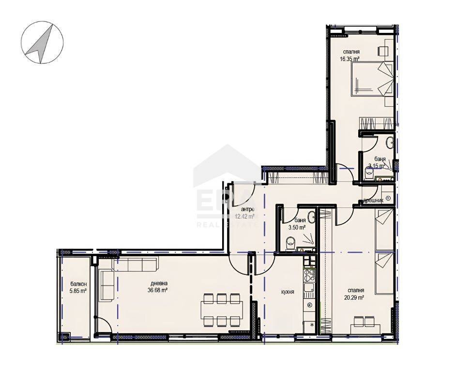 Three-room apartment Sofia (neighborhood Овча купел 1) - floor plans 1