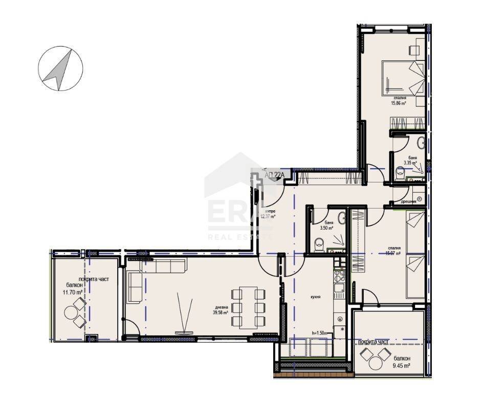 Three-room apartment Sofia (neighborhood Овча купел 1) - floor plans 1