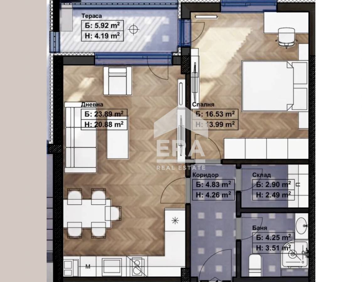 Two-room apartment Sofia (neighborhood Връбница 1) - floor plans 1