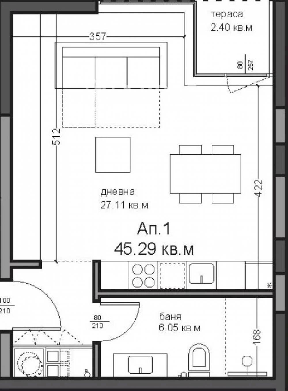 One-room apartment Varna city, Varna - floor plans 1