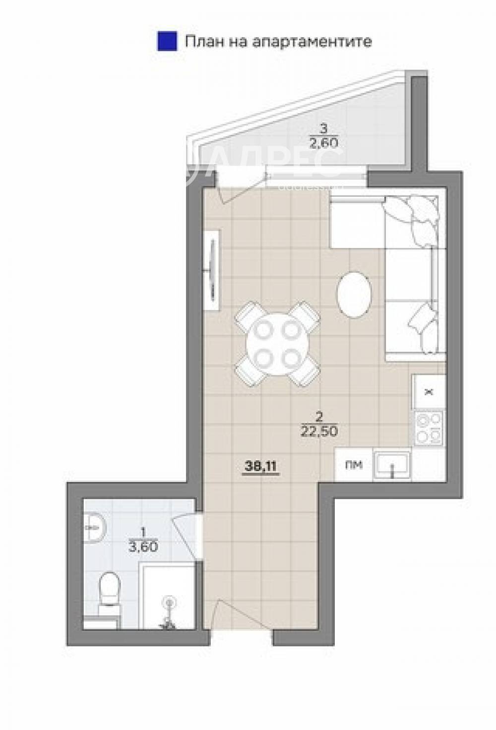 One-room apartment Alen Mak countryside, Varna - floor plans 1