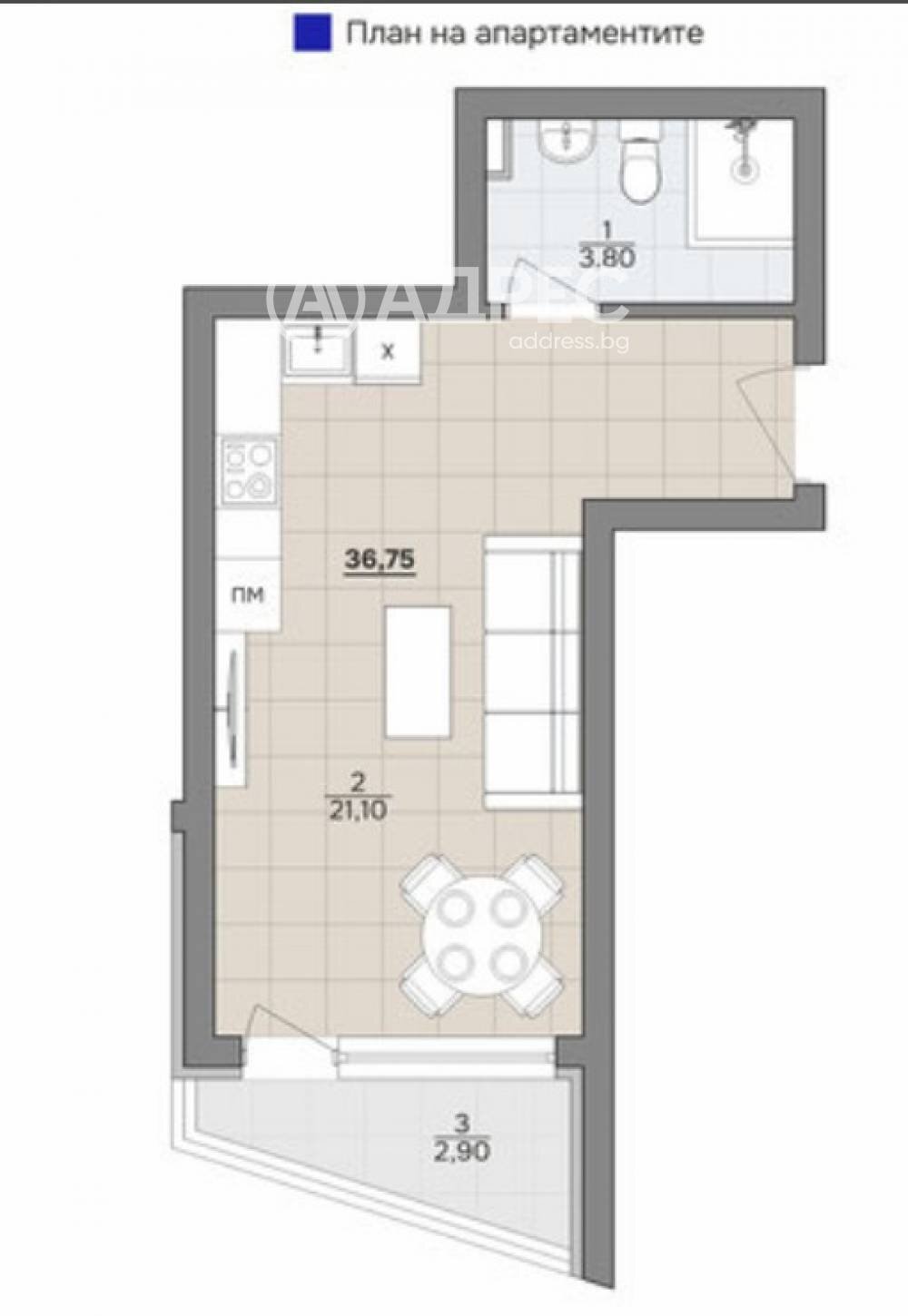 One-room apartment Alen Mak countryside, Varna - floor plans 1