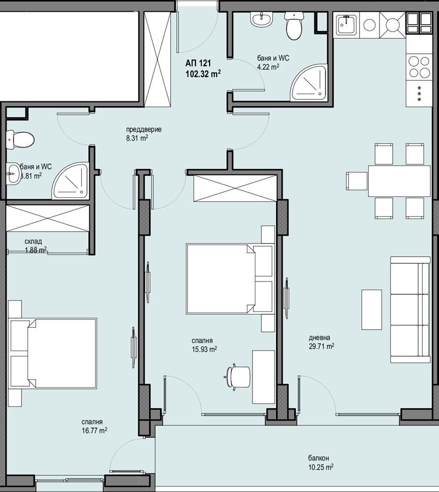 Three-room apartment Sofia (neighborhood Левски Г) - photo 1