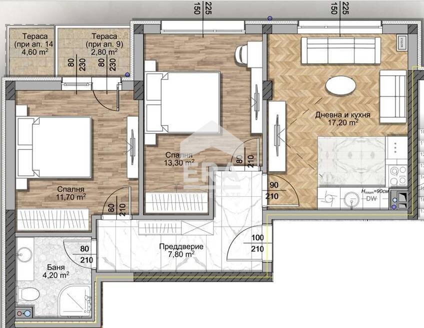 Three-room apartment Sofia (neighborhood Овча купел) - floor plans 1