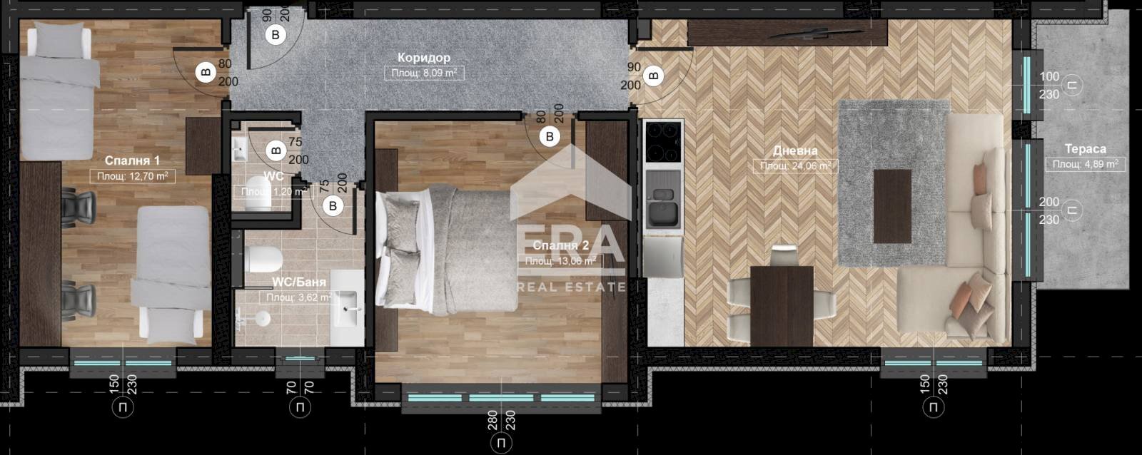 Three-room apartment Sofia (neighborhood Княжево) - floor plans 1