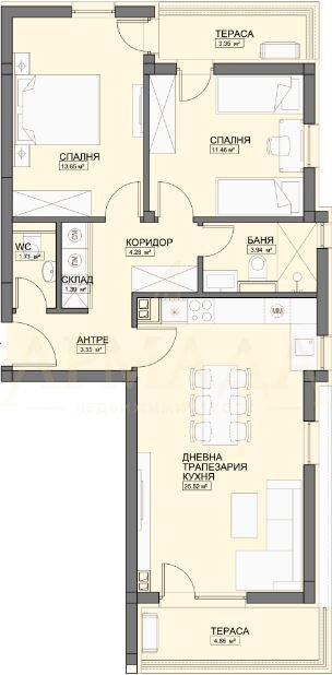 Three-room apartment Plovdiv (neighborhood Остромила) - photo 1